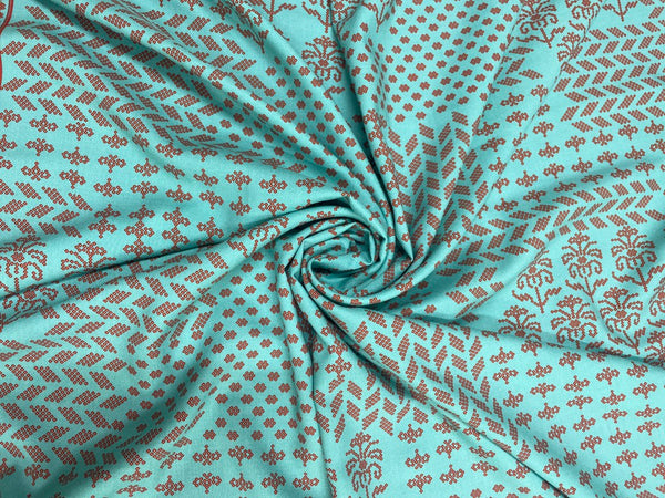 Sea Blue Geometric Rayon Print Fabric