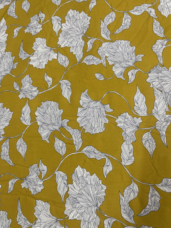 Mustard Floral Rayon Print Fabric