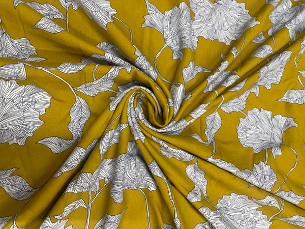 Mustard Floral Rayon Print Fabric