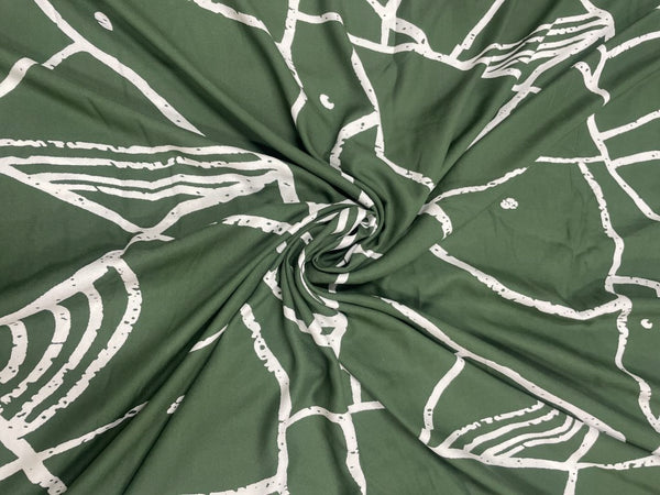 Dark Olive Green Abstract Rayon Print Fabric