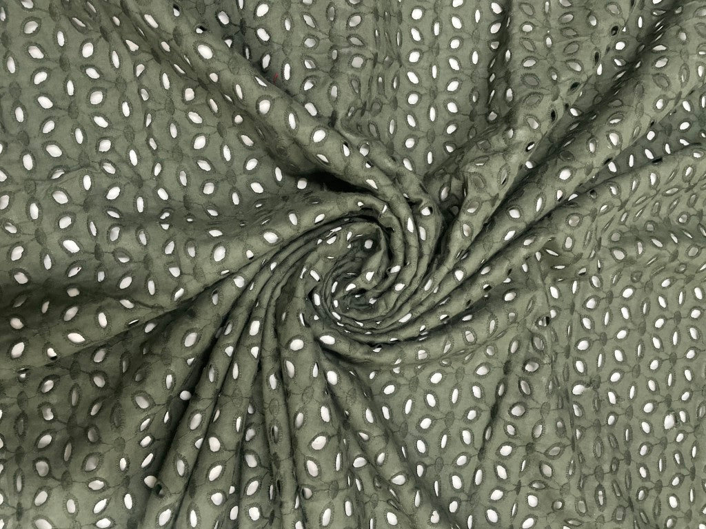 Dark Olive Green Floral Dyed Cotton Chikan Fabric - Kapda Shop