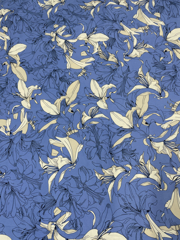 Sky Blue Floral Rayon Print Fabric - Kapda Shop