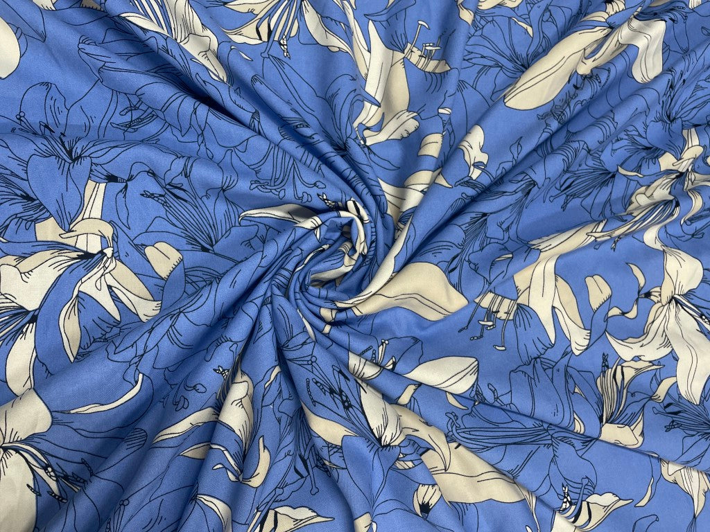 Sky Blue Floral Rayon Print Fabric - Kapda Shop