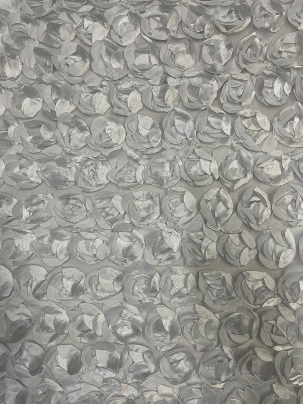 White Rose Floral Net Fabric 56