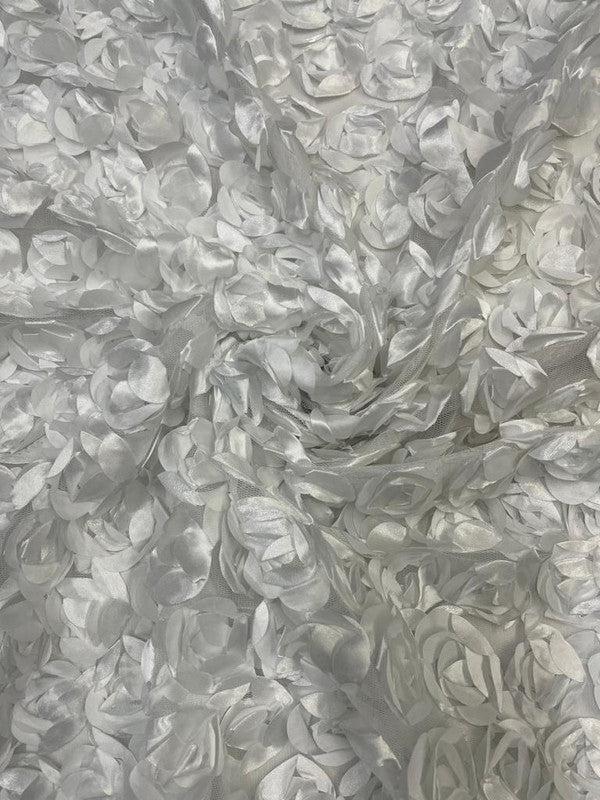 White Rose Floral Net Fabric 56