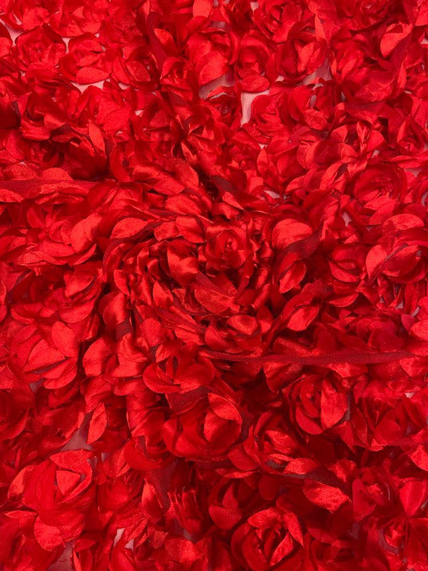 Red Rose Floral Net Fabric 56