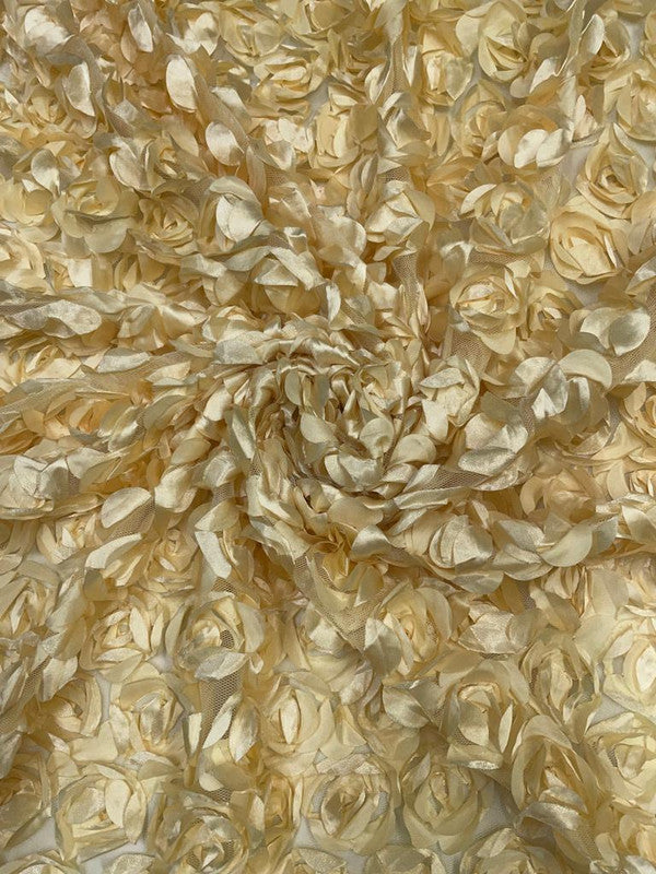 Lemon Yellow Rose Floral Net Fabric 56 - Kapda Shop