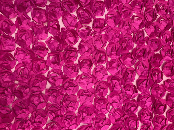 Magenta Pink Rose Floral Net Fabric 56