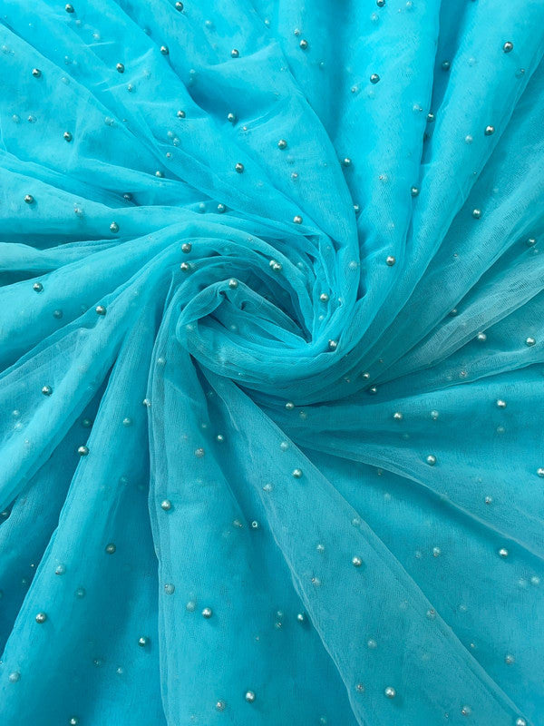 Sky Blue Pearl Net Embroidery - Kapda Shop