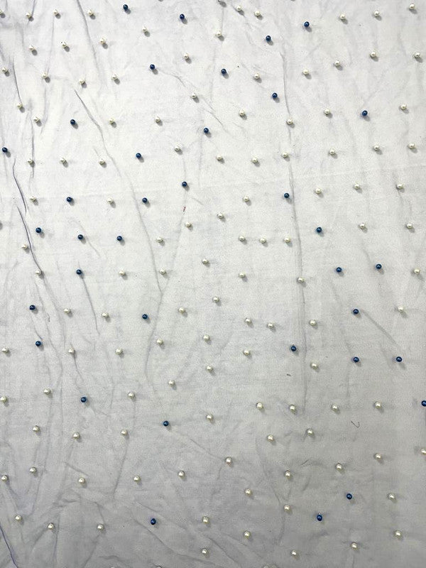 Navy Blue White Pearl Net Embroidery - Kapda Shop