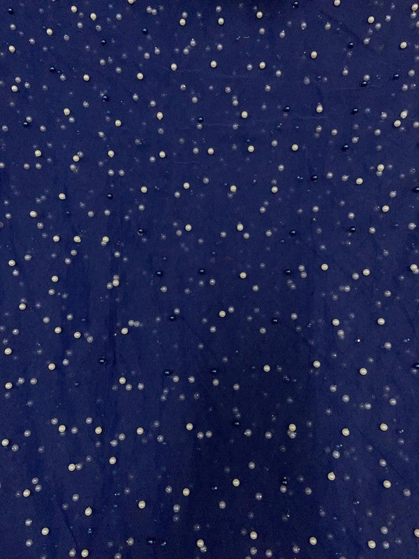 Navy Blue White Pearl Net Embroidery - Kapda Shop