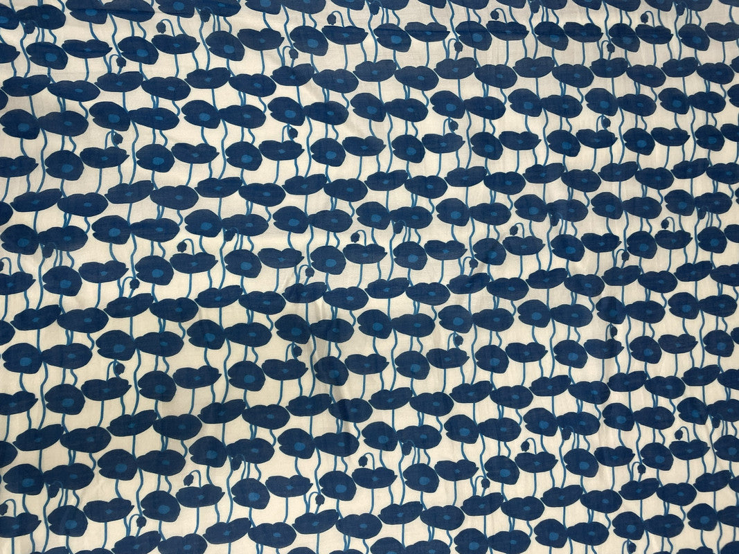 White Blue Abstract Pure Chanderi Fabric - Kapda Shop