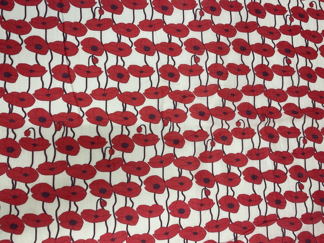 White Red Abstract Pure Chanderi Fabric - Kapda Shop