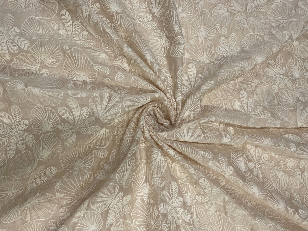 Peach Floral Chanderi Mul Embroidery Fabric - Kapda Shop