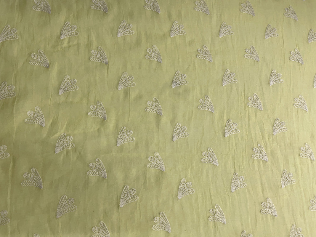 Lemon Yellow Abstract Chanderi Mul Embroidery Fabric - Kapda Shop