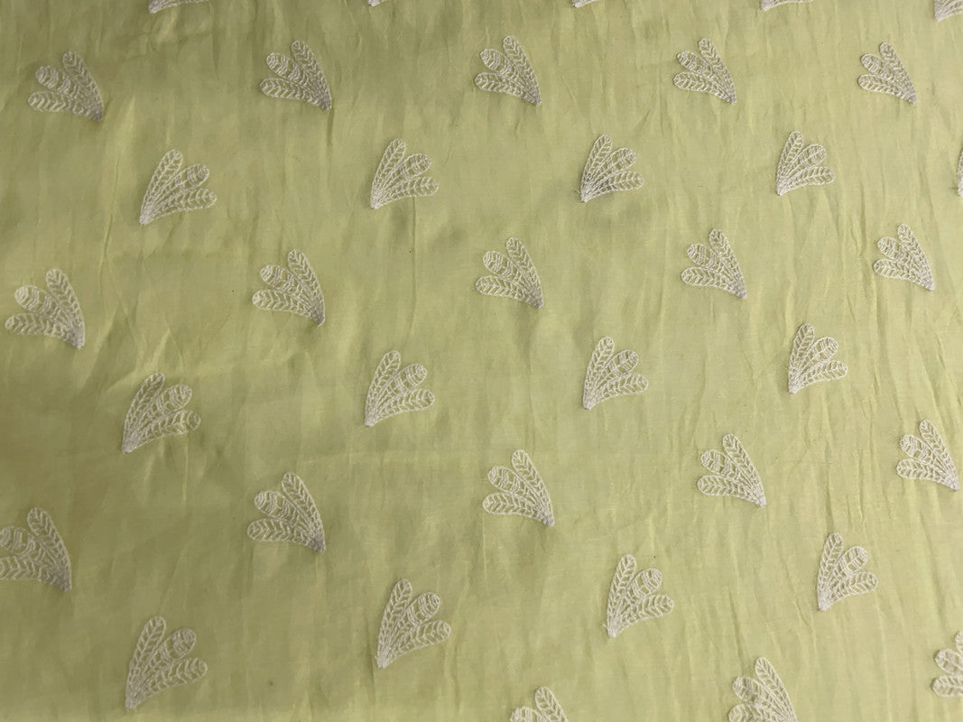 Lemon Yellow Abstract Chanderi Mul Embroidery Fabric - Kapda Shop
