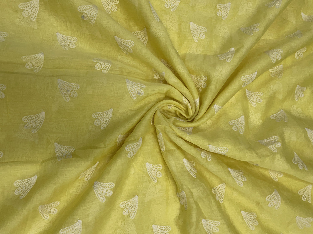 Lemon Yellow Abstract Chanderi Mul Embroidery Fabric - Kapda Shop