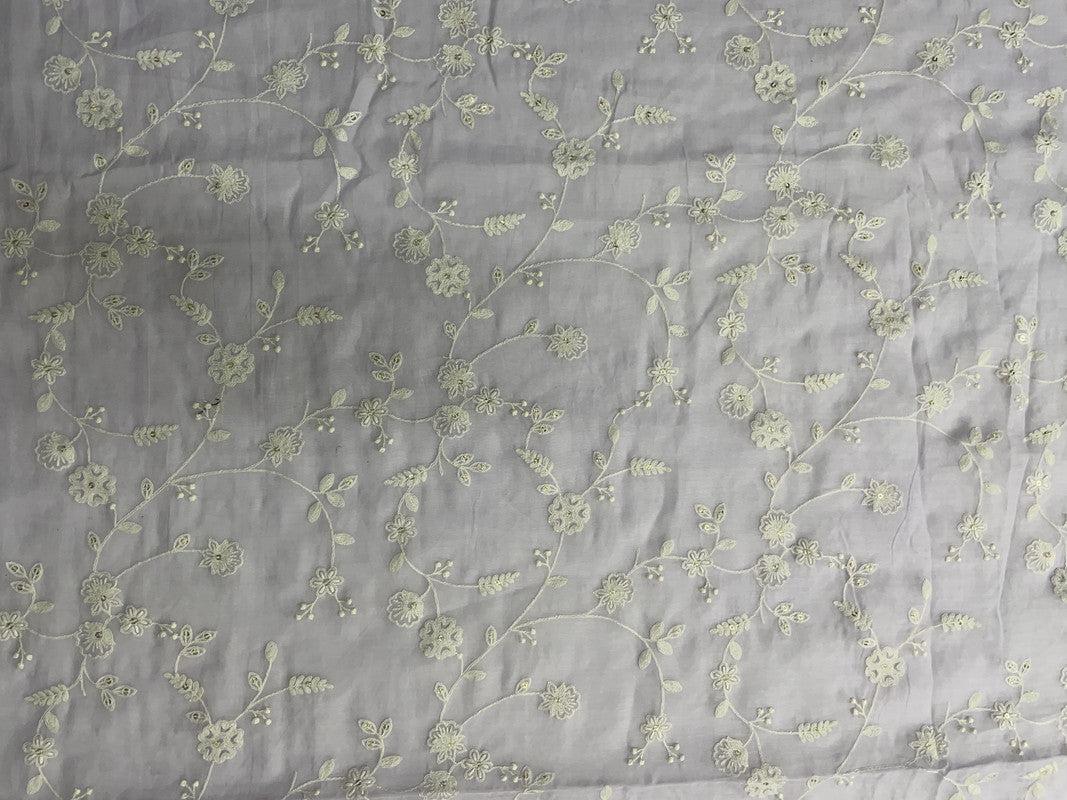 Light Lavender Floral Chanderi Mul Emb Fabric - Kapda Shop