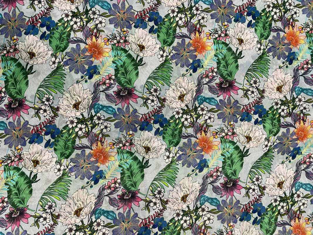 Grey Multicolor Floral Chiffon Fabric - Kapda Shop