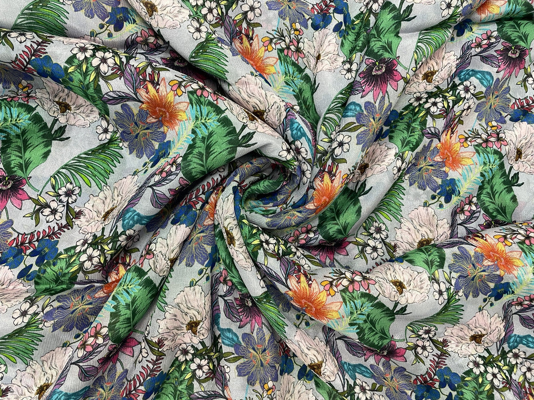 Grey Multicolor Floral Chiffon Fabric - Kapda Shop