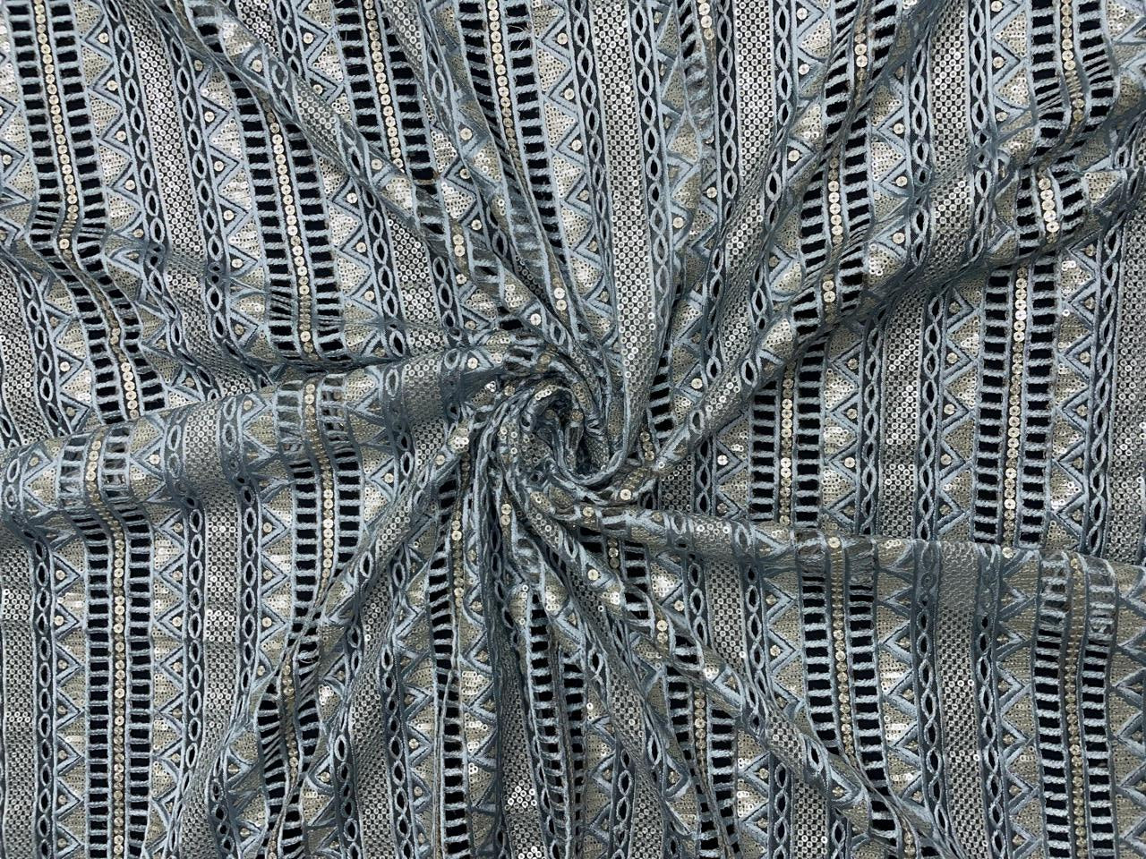 Stripes Embroidered Net Fabric