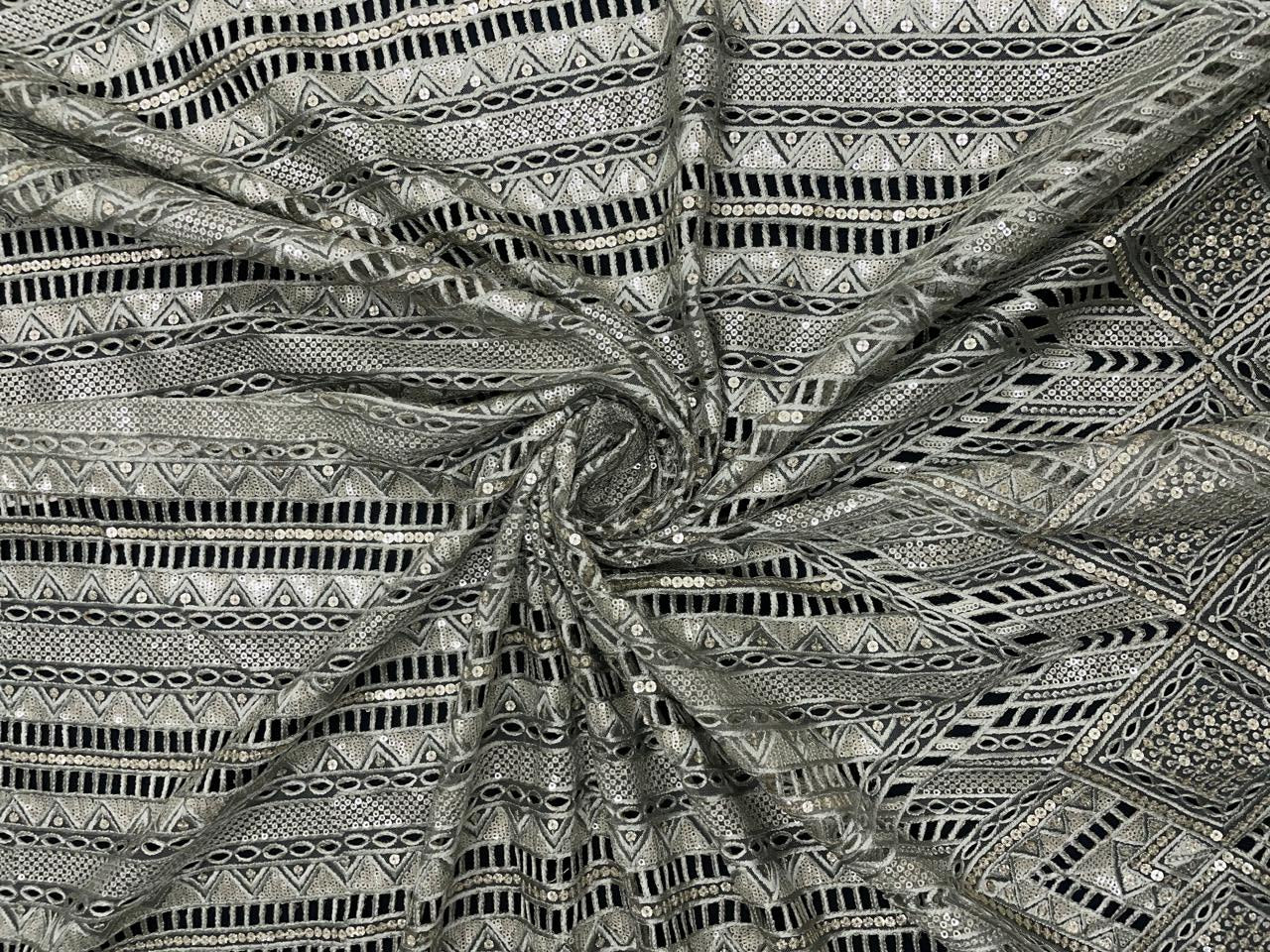 Pista Green Geometric Embroidered Net Fabric - Kapda Shop