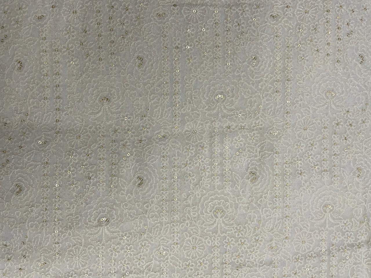 White Dyeable Geometric Georgette Embroidered Fabric - Kapda Shop