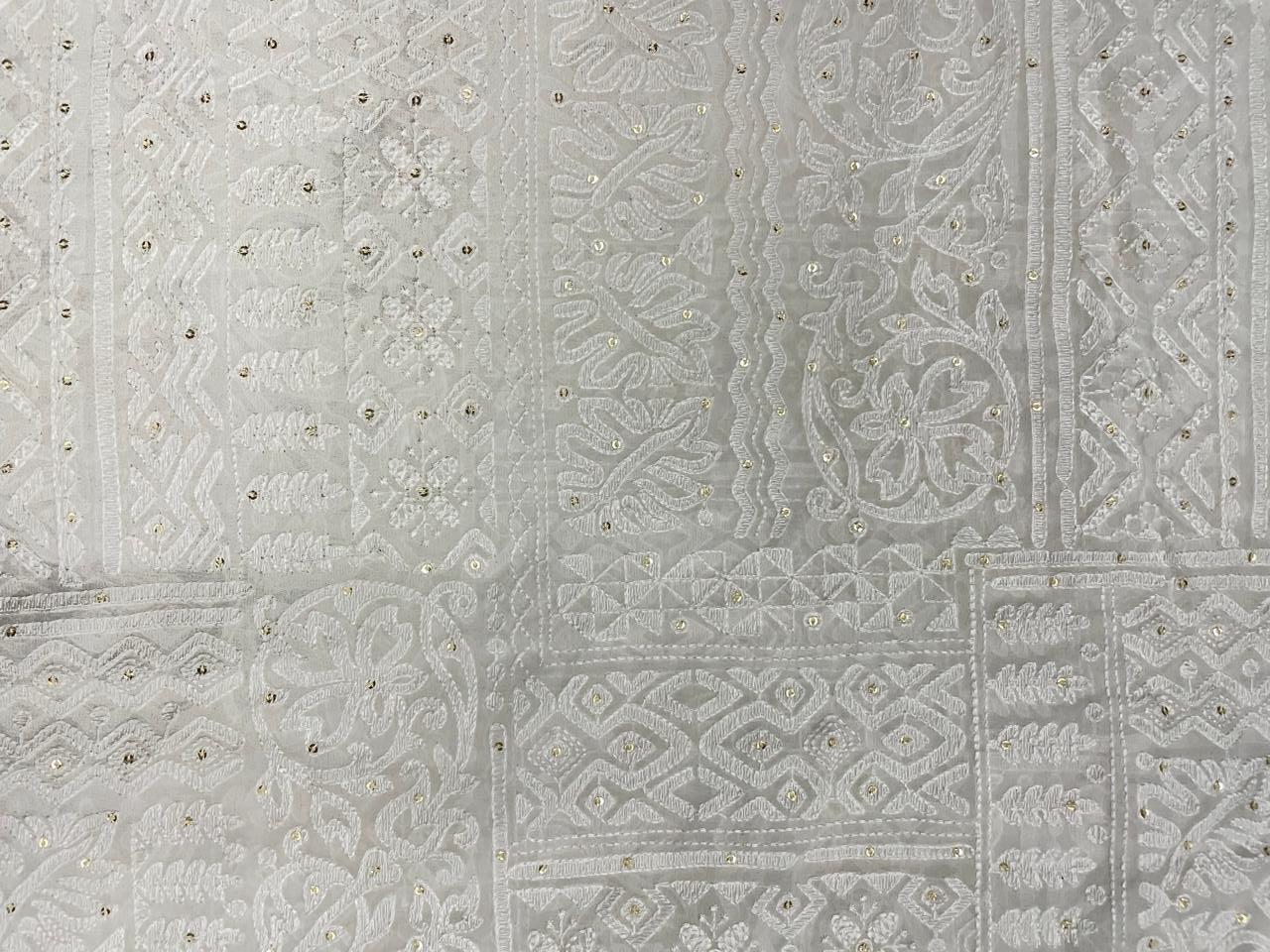 White Dyeable Abstract Georgette Embroidered Fabric - Kapda Shop