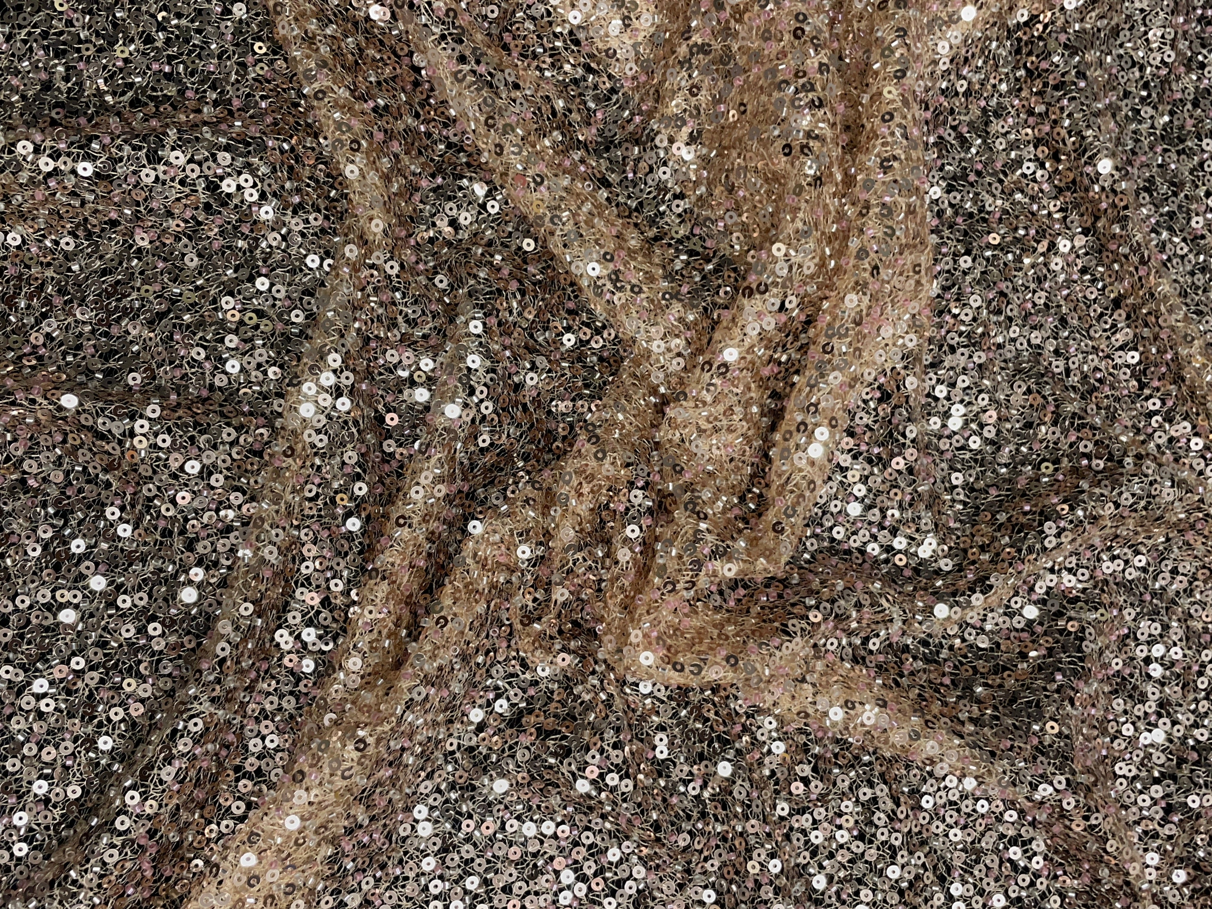 Light Gold Abstract Sequence Net Fabric - Kapda Shop