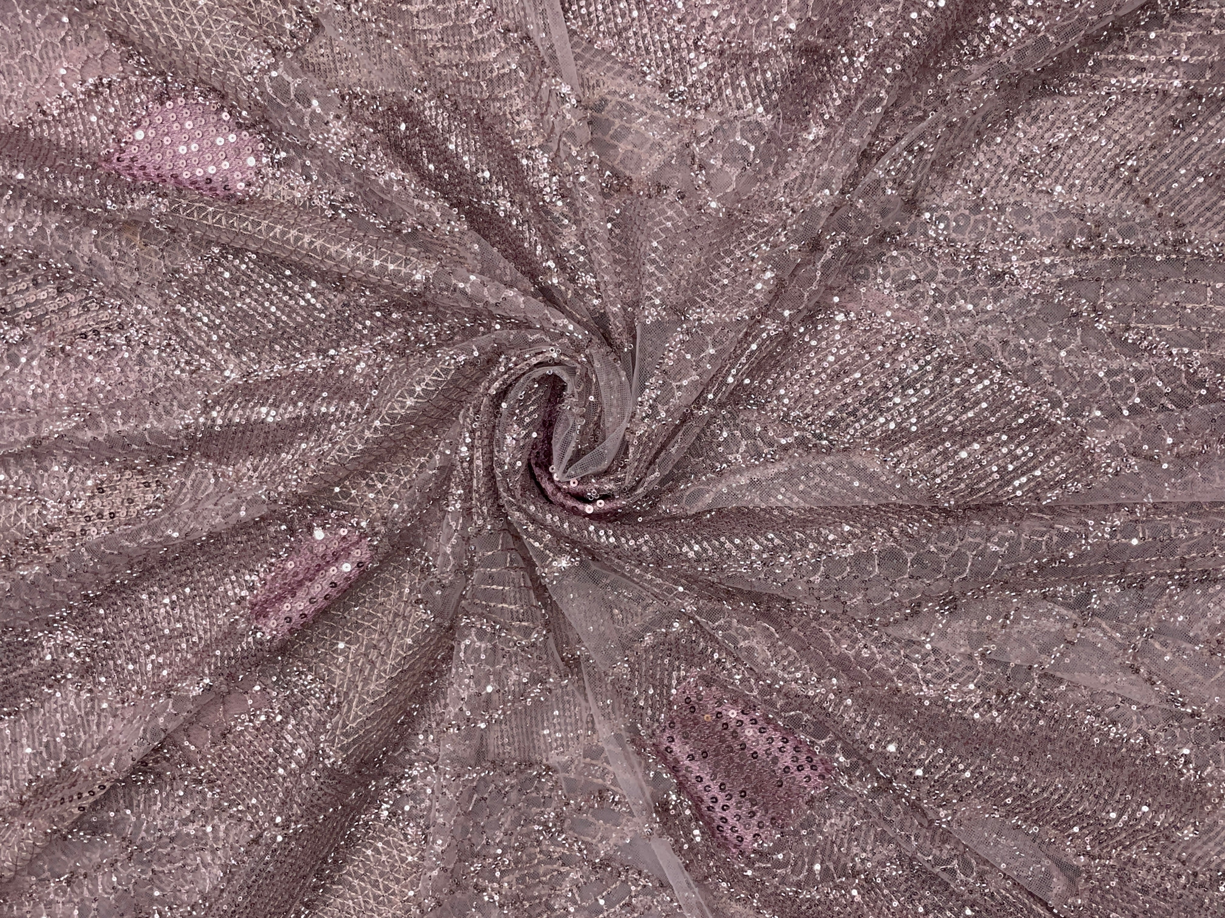 Onion Pink Abstract Sequence Net Embroidered Fabric - Kapda Shop