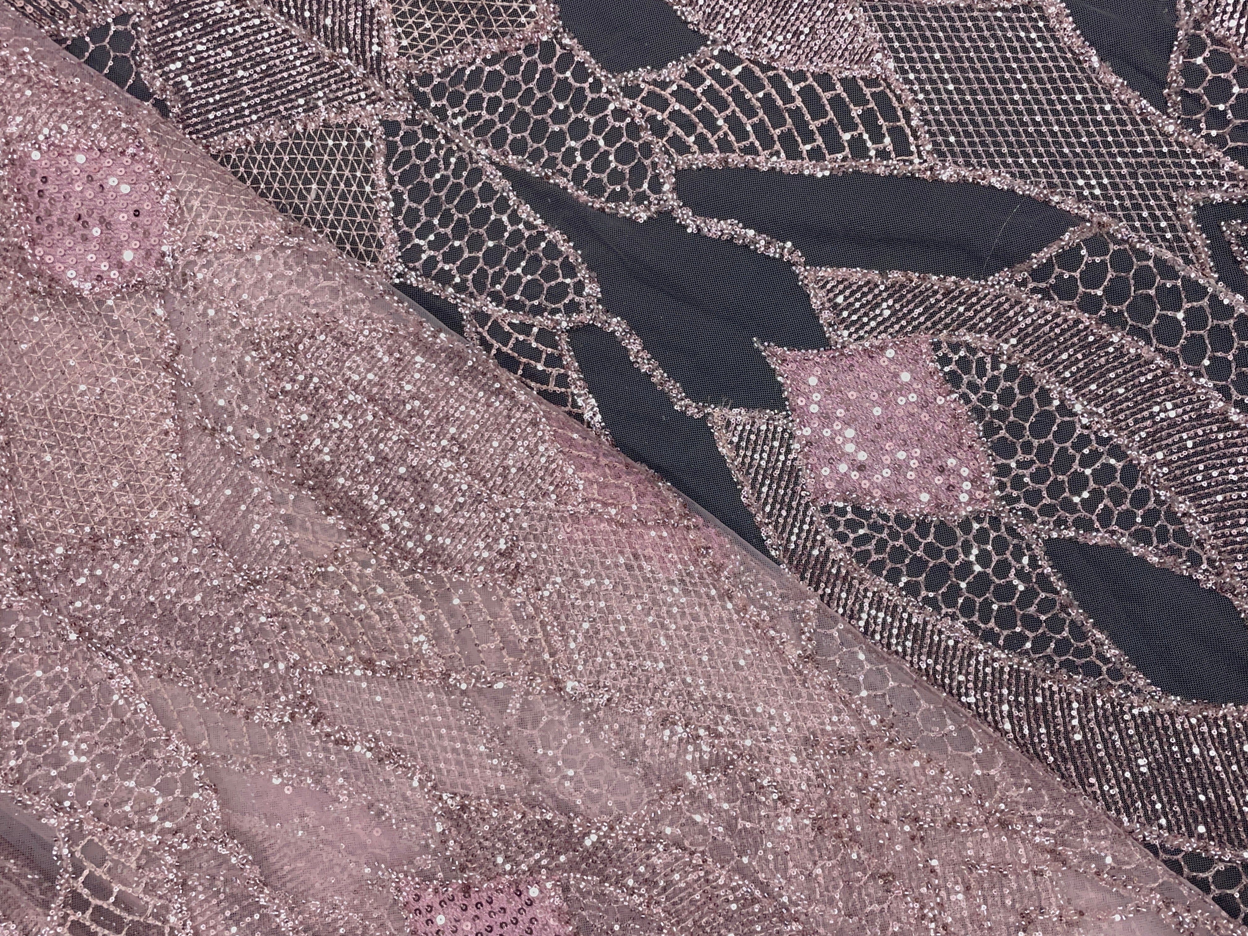 Onion Pink Abstract Sequence Net Embroidered Fabric - Kapda Shop