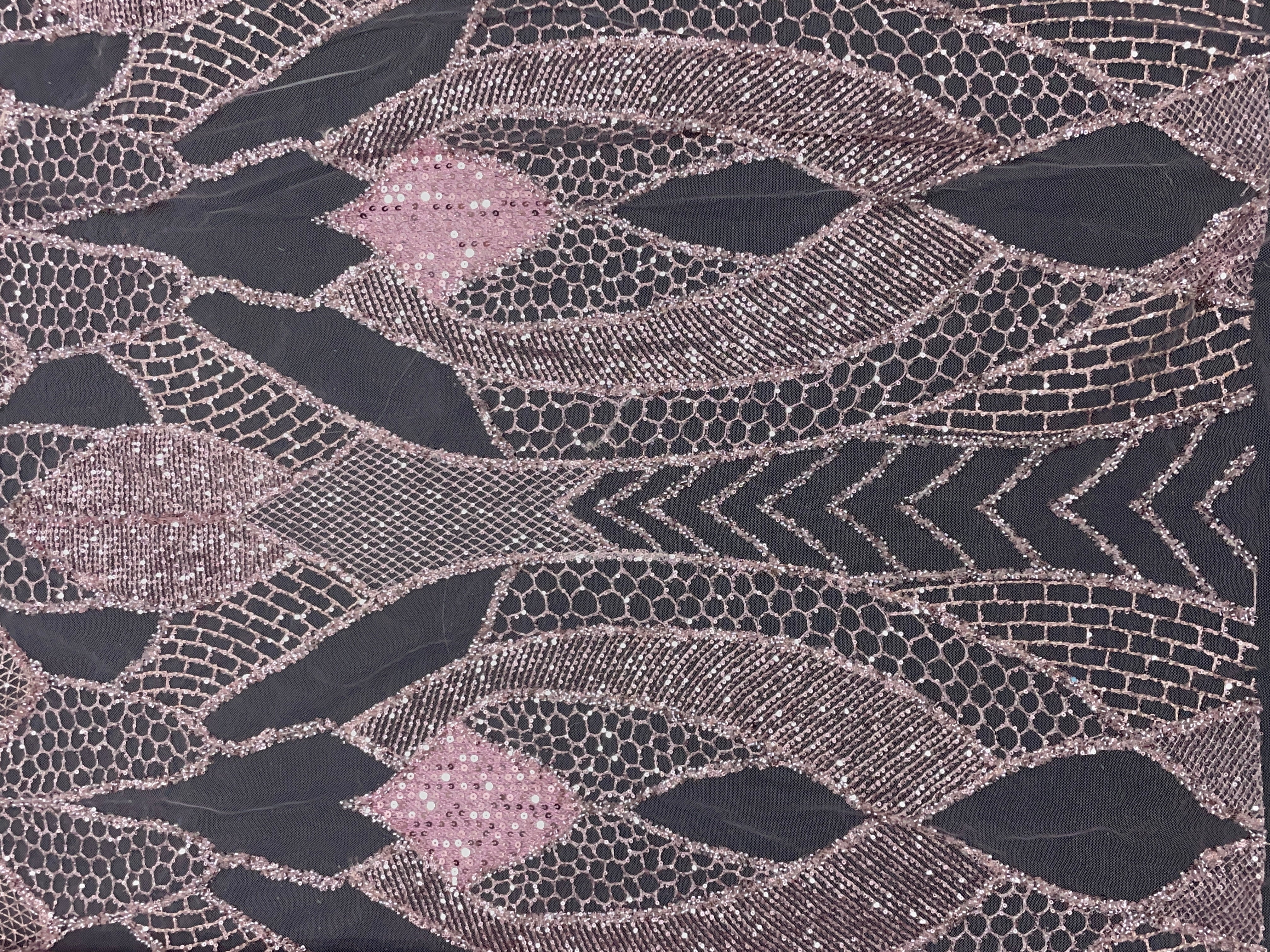 Onion Pink Abstract Sequence Net Embroidered Fabric - Kapda Shop