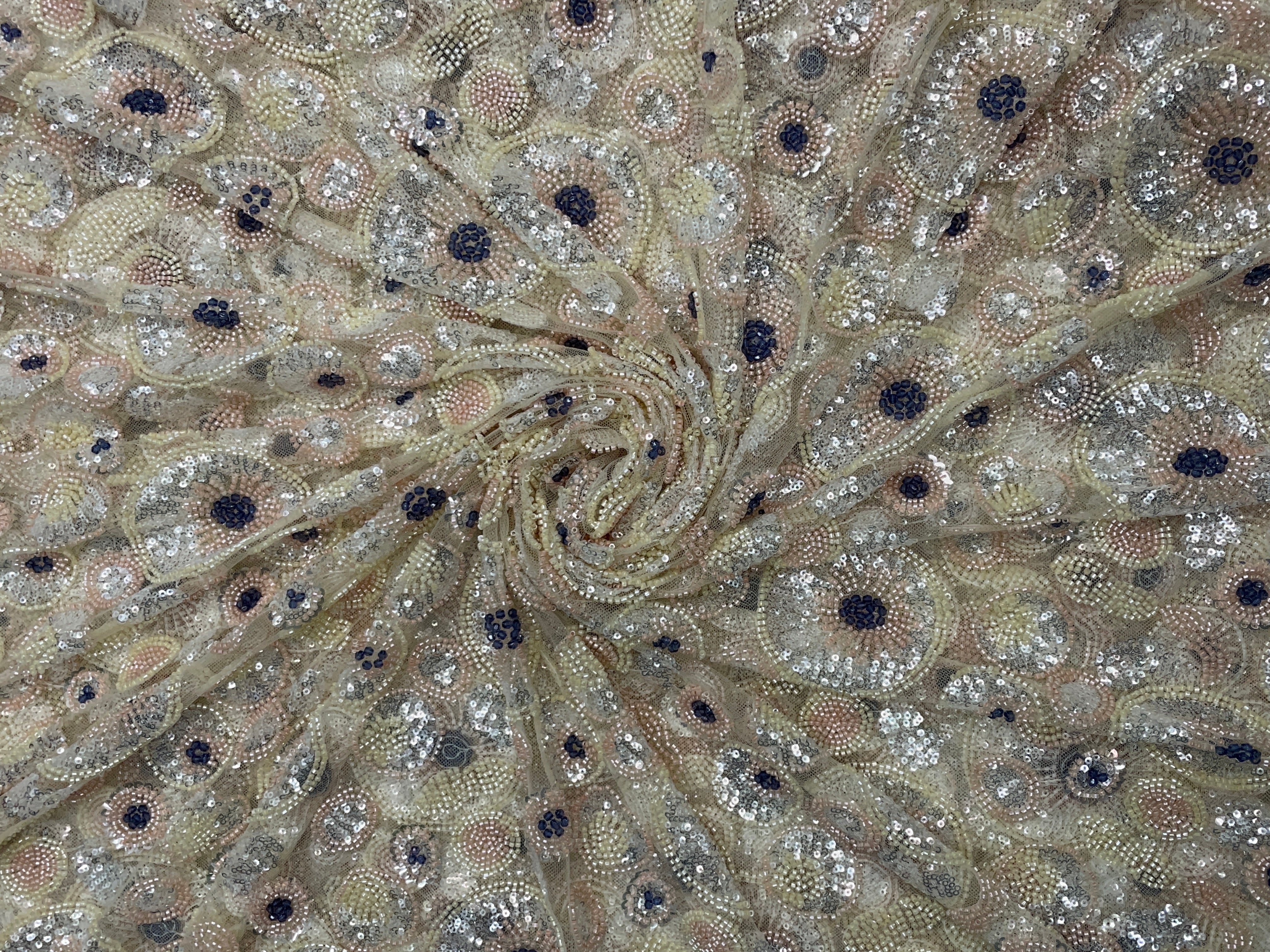 Lemon Yellow Geometric Cut Dana Embroidered Net Fabric - Kapda Shop