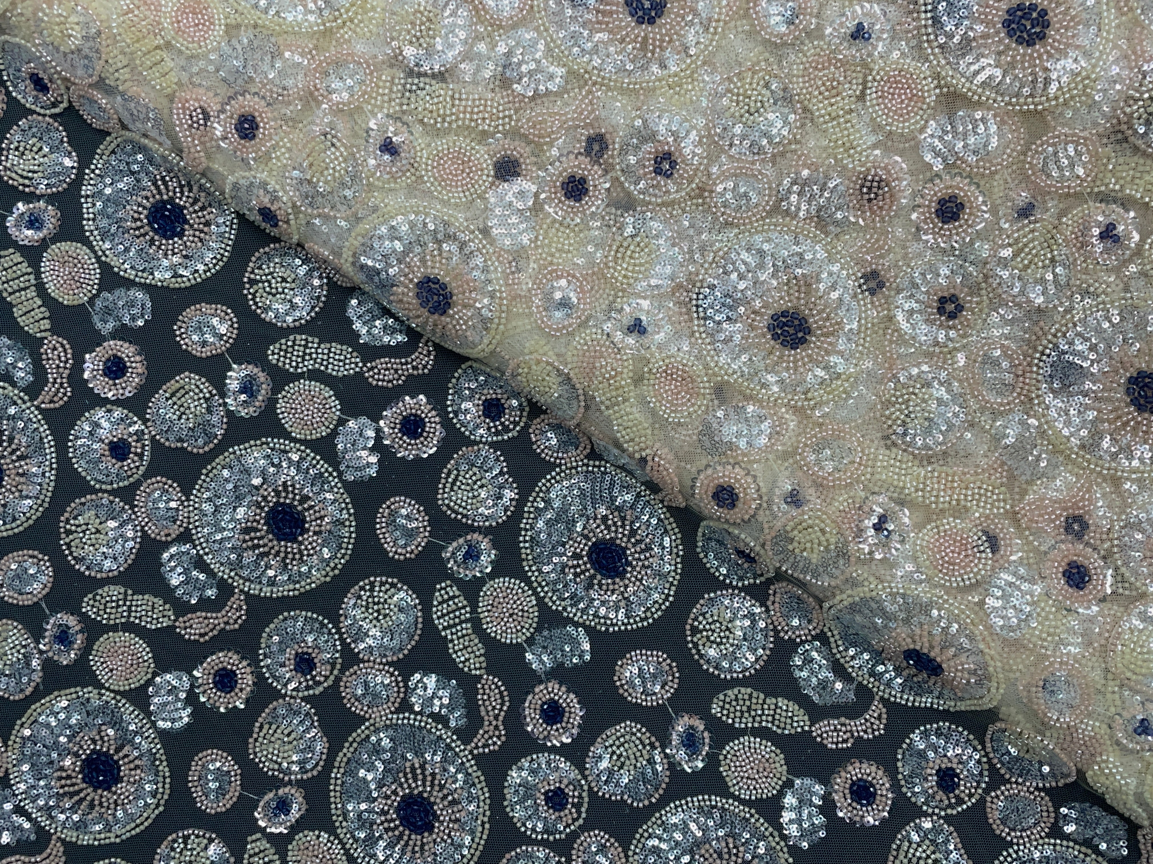 Lemon Yellow Geometric Cut Dana Embroidered Net Fabric - Kapda Shop