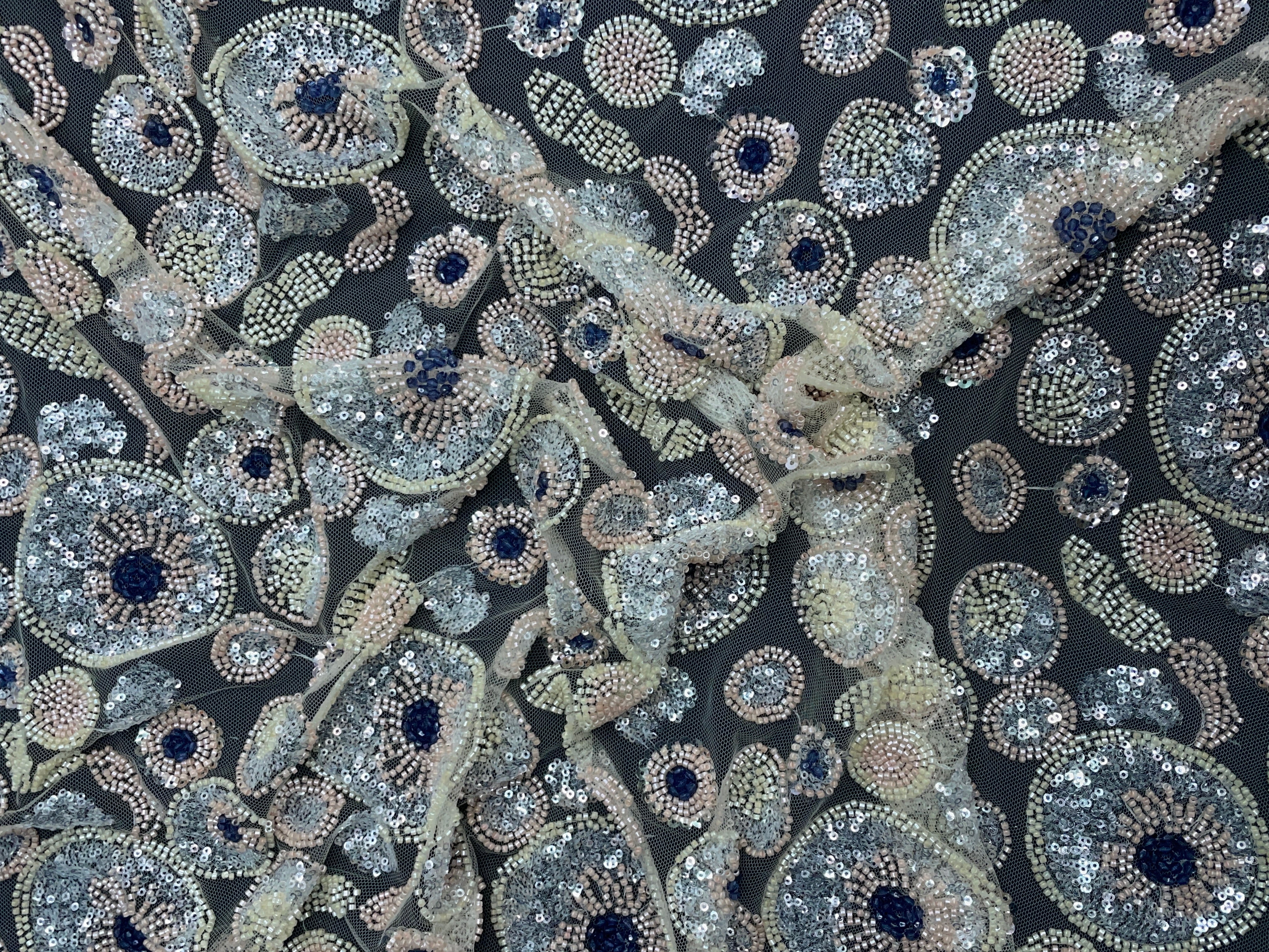 Lemon Yellow Geometric Cut Dana Embroidered Net Fabric - Kapda Shop