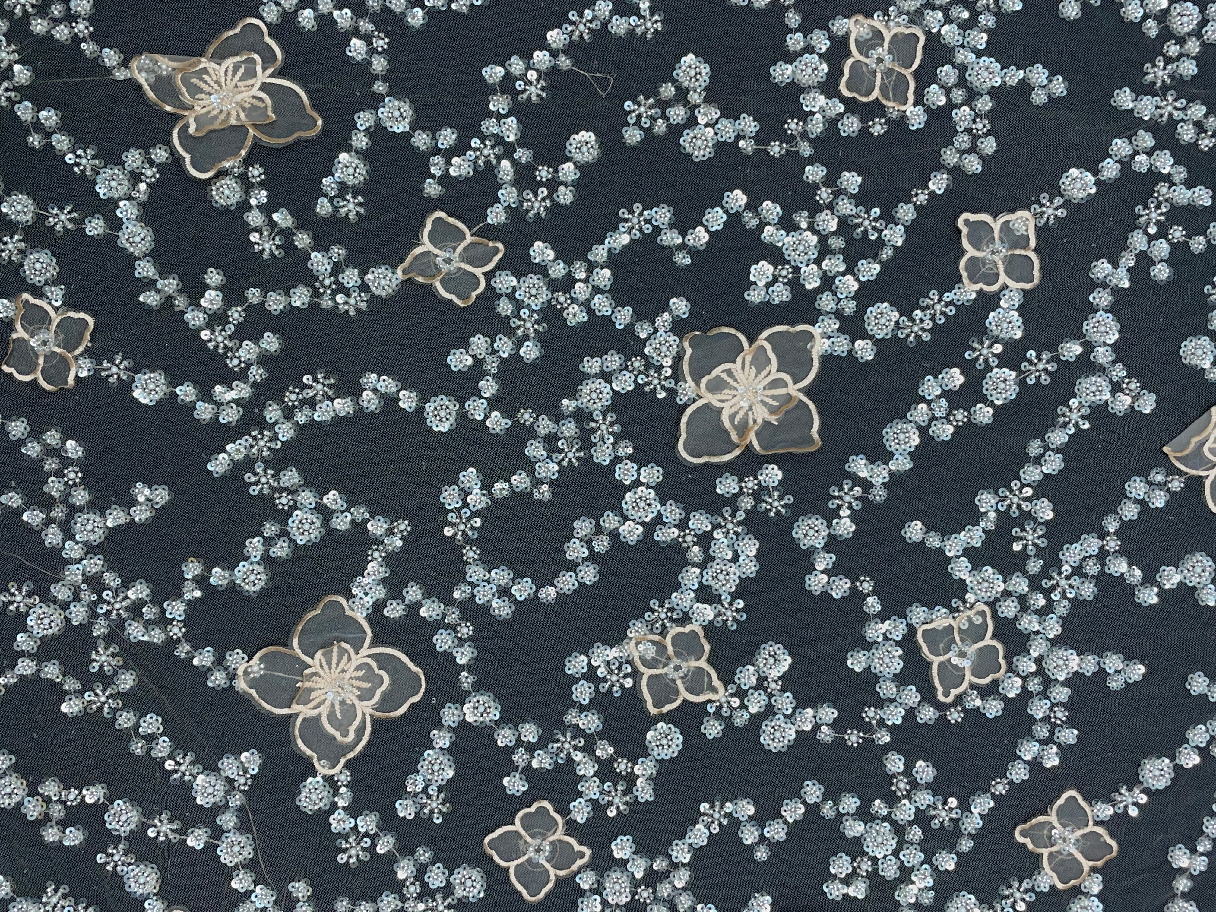 Light Gold Floral Embroidered Net Fabric - Kapda Shop