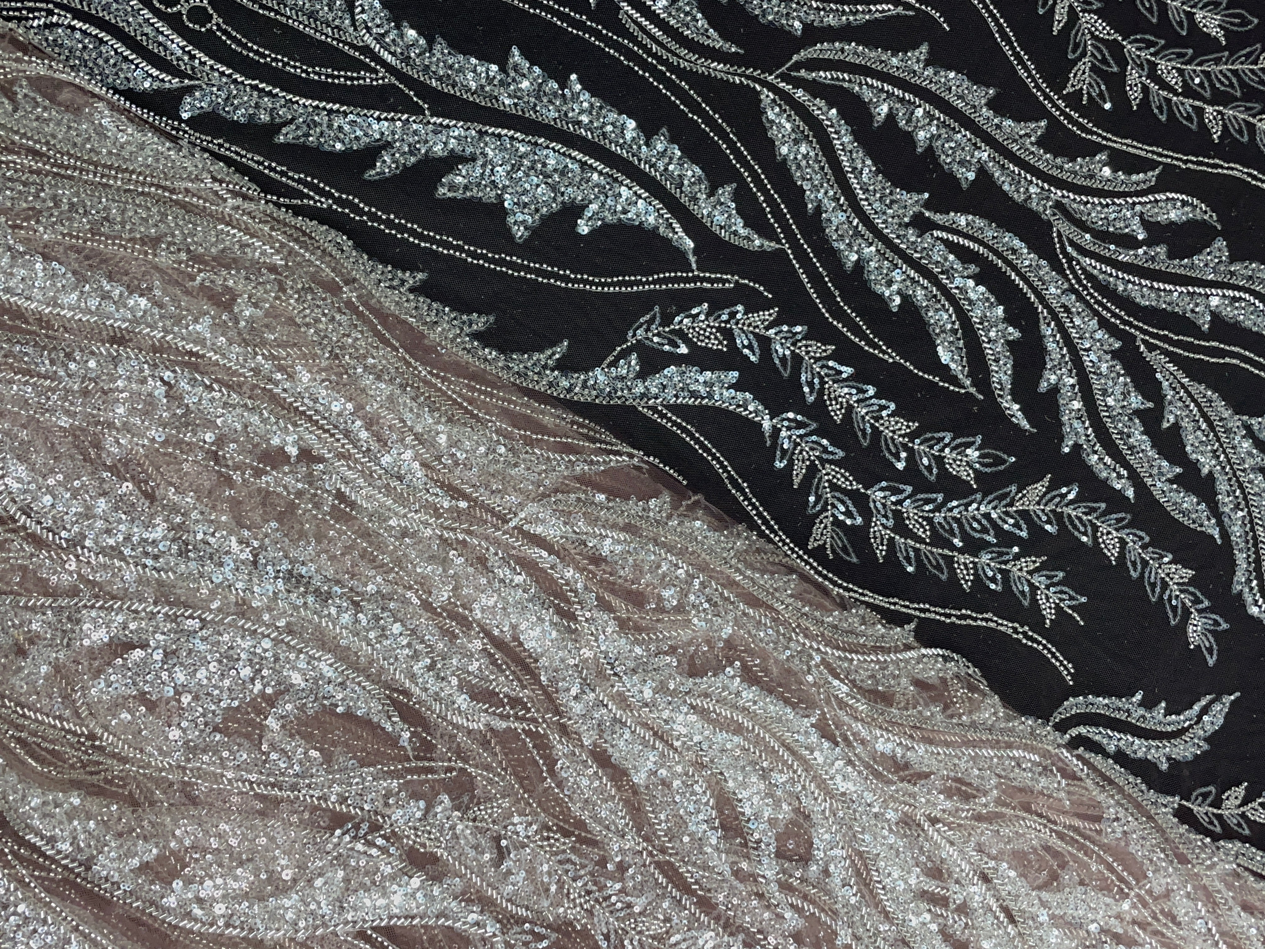 Light Brown Floral Cut Dana Embroidered Net Fabric - Kapda Shop