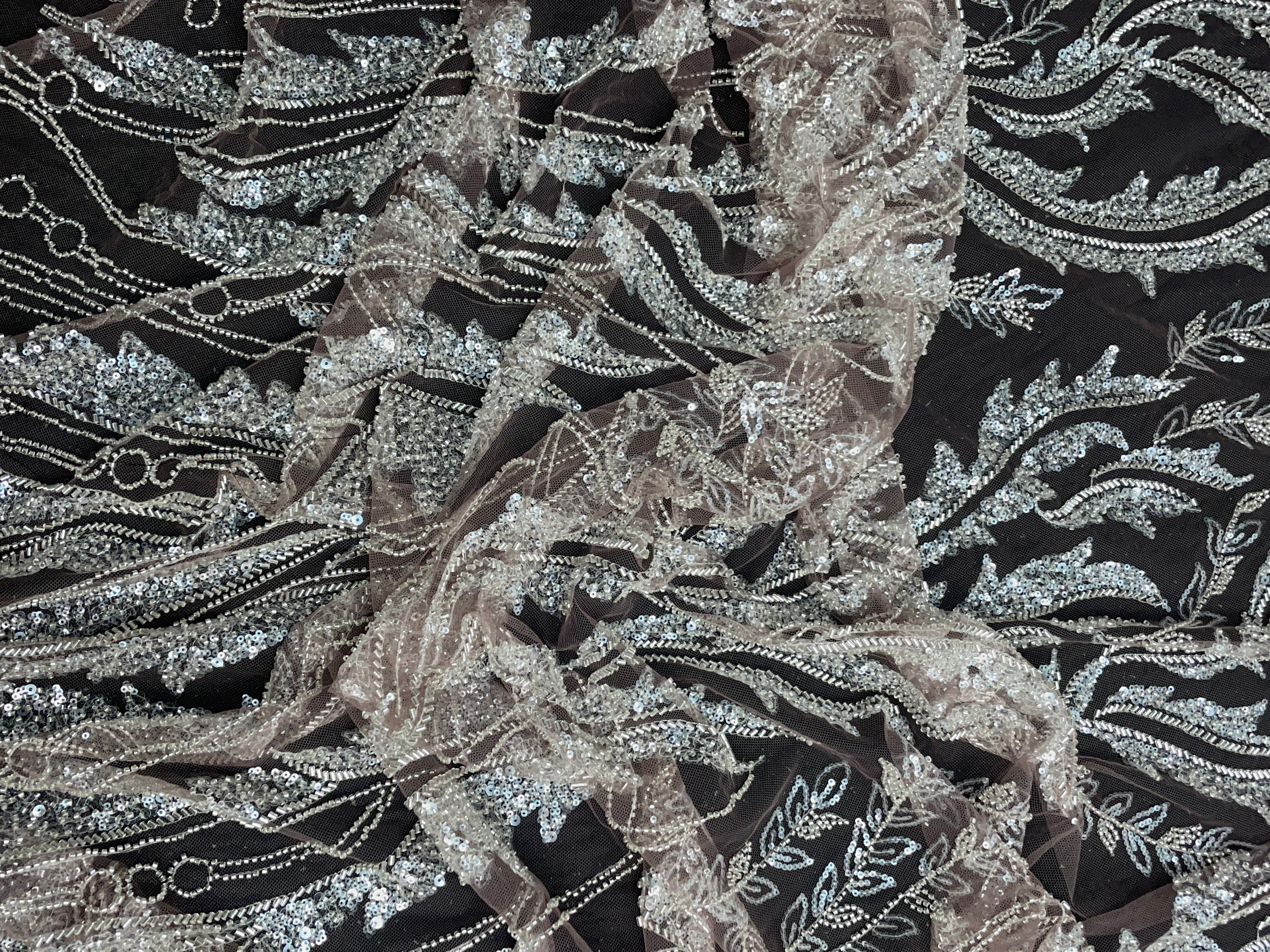 Light Brown Floral Cut Dana Embroidered Net Fabric - Kapda Shop