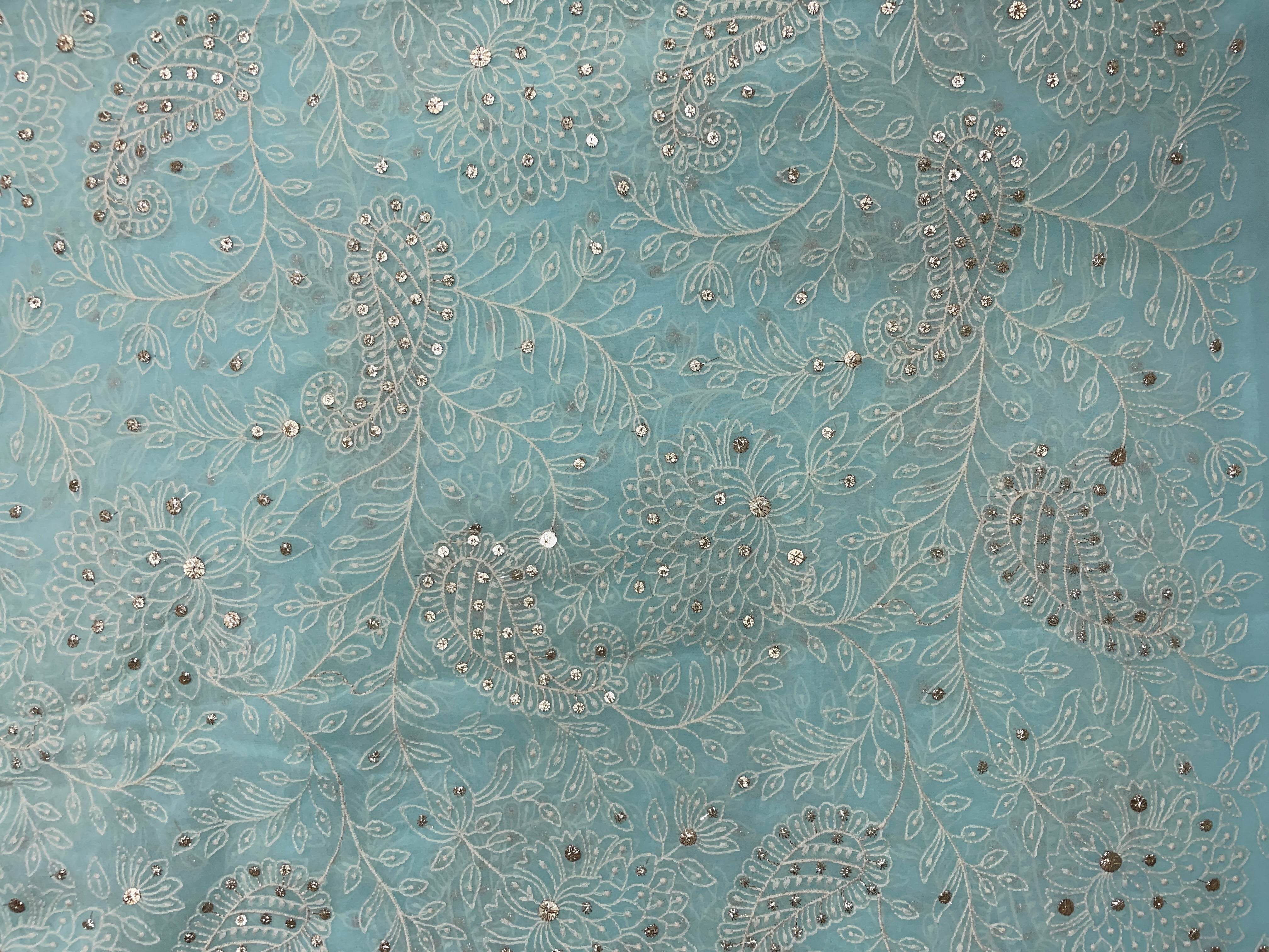 Sky Blue Floral Embroidered Georgette Fabric - Kapda Shop