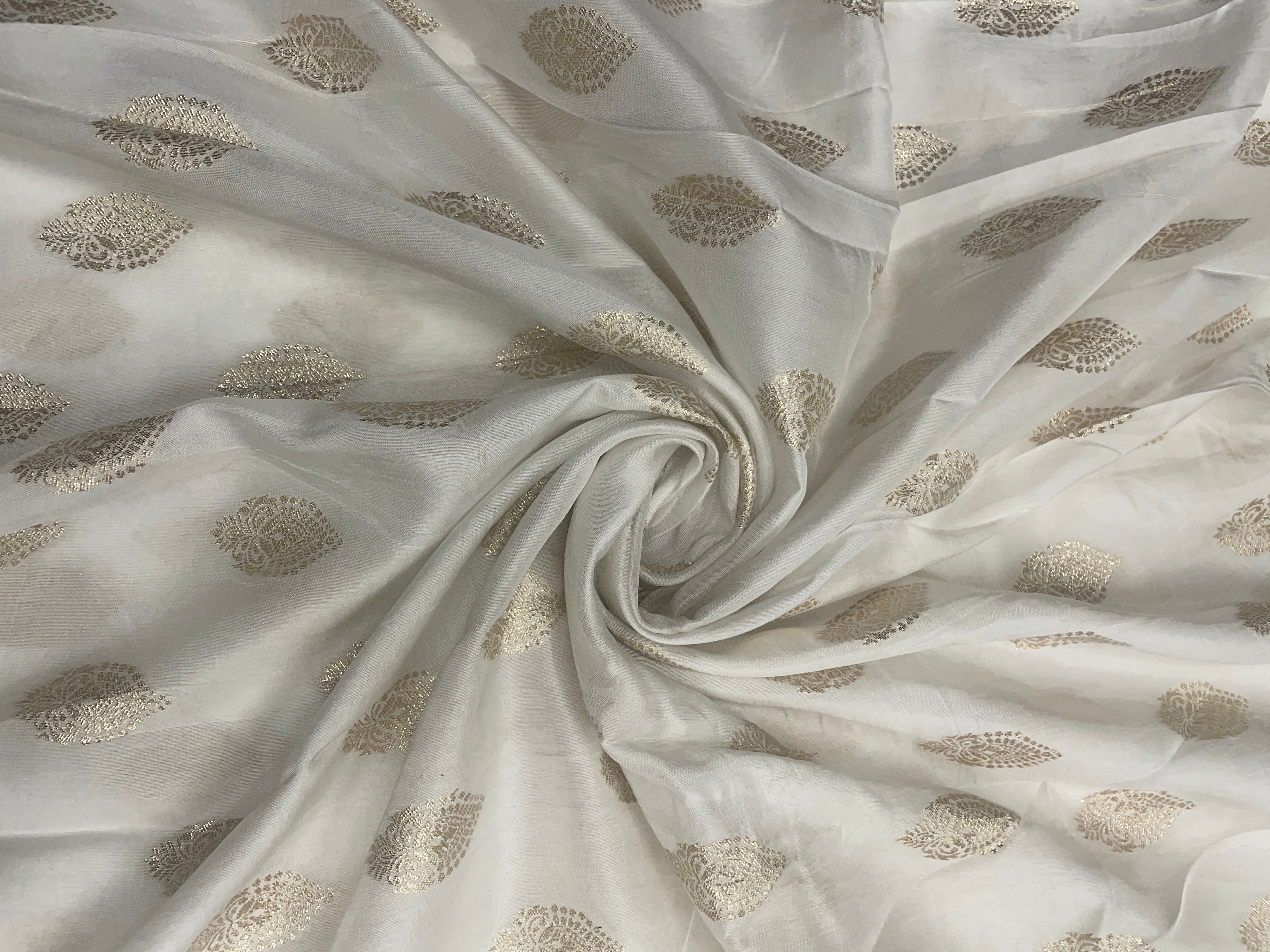 White Abstract Dyeable Dola Silk Zari Fabric - Kapda Shop