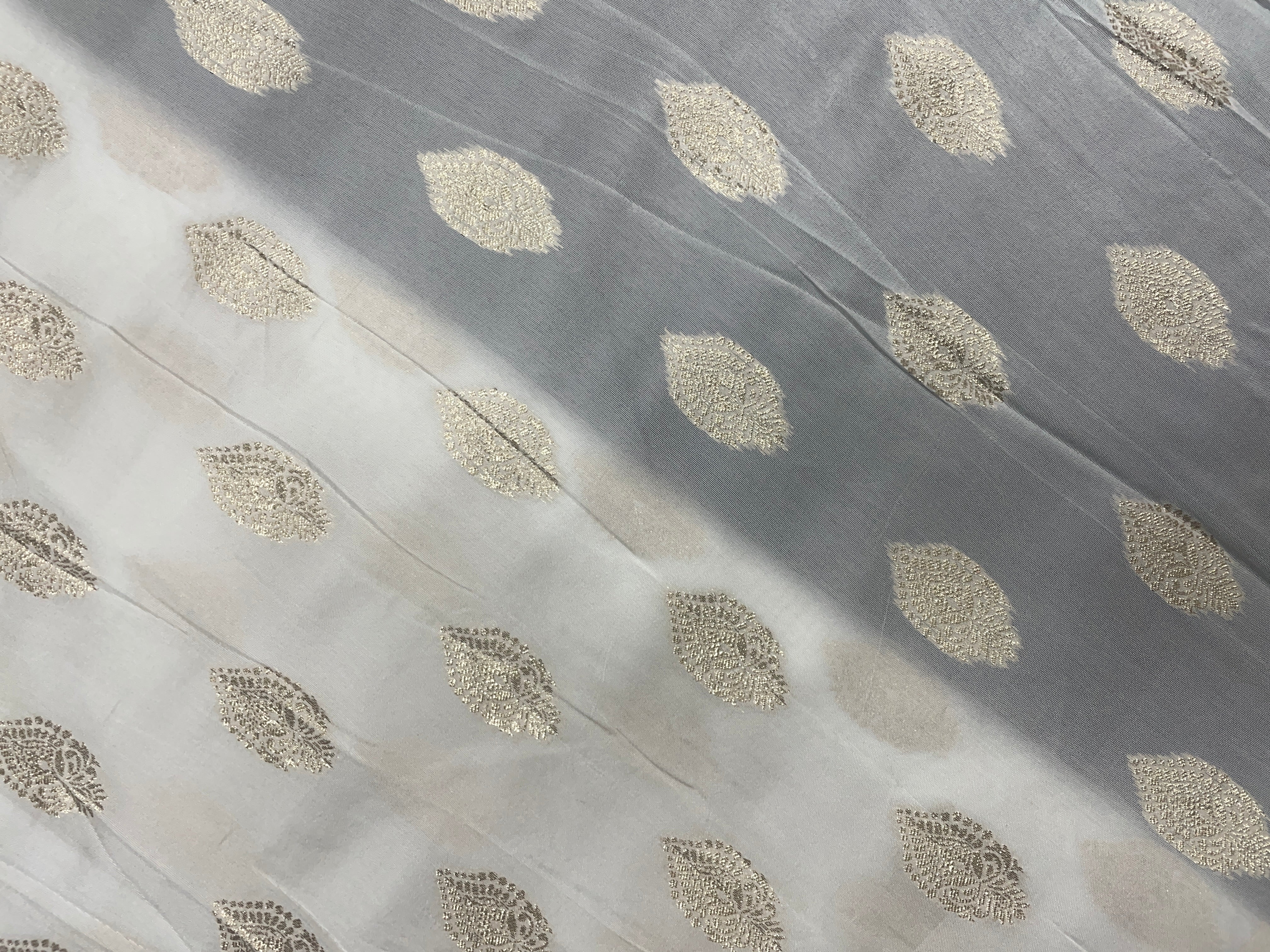 White Abstract Dyeable Dola Silk Zari Fabric - Kapda Shop