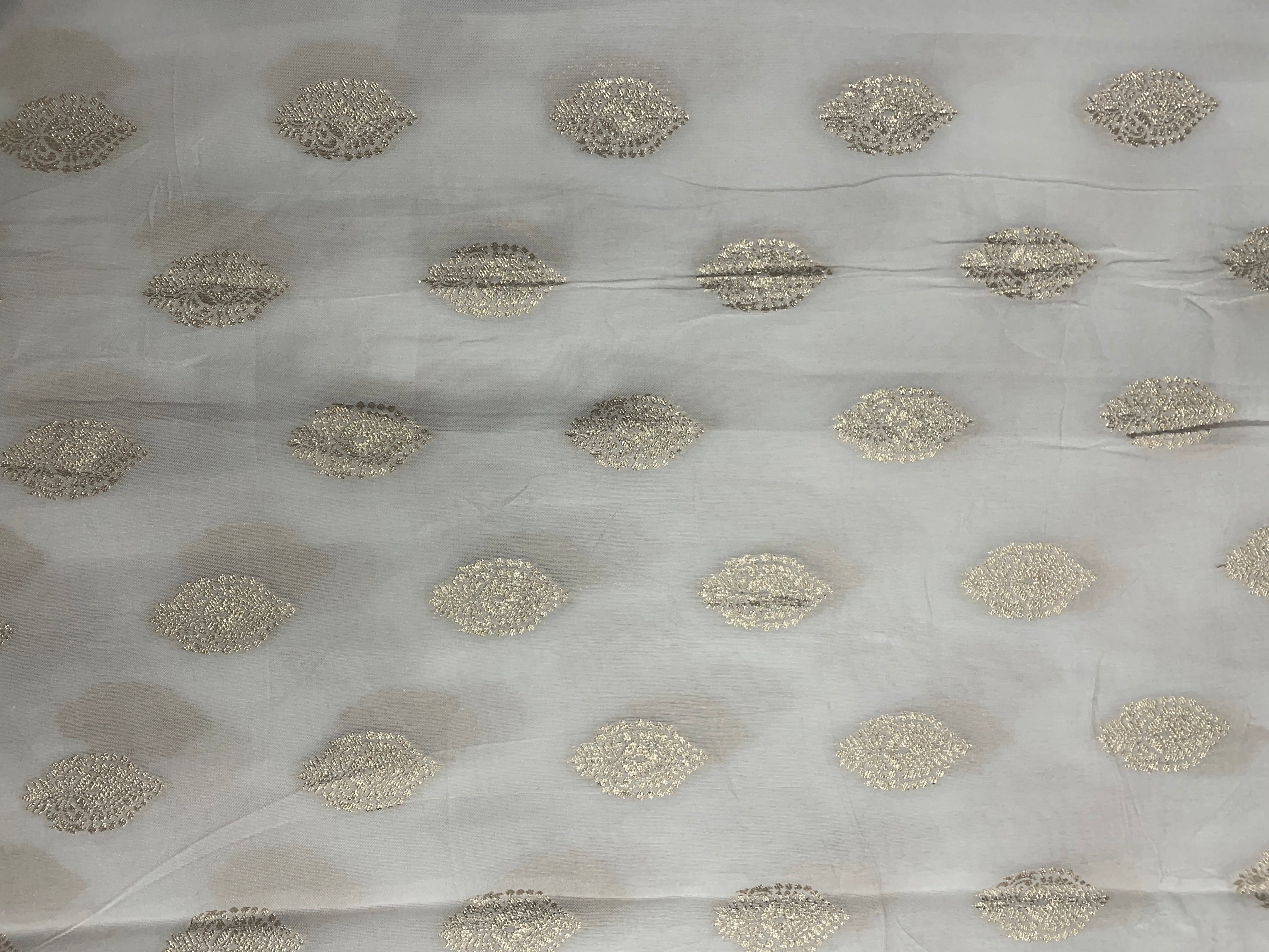 White Abstract Dyeable Dola Silk Zari Fabric - Kapda Shop