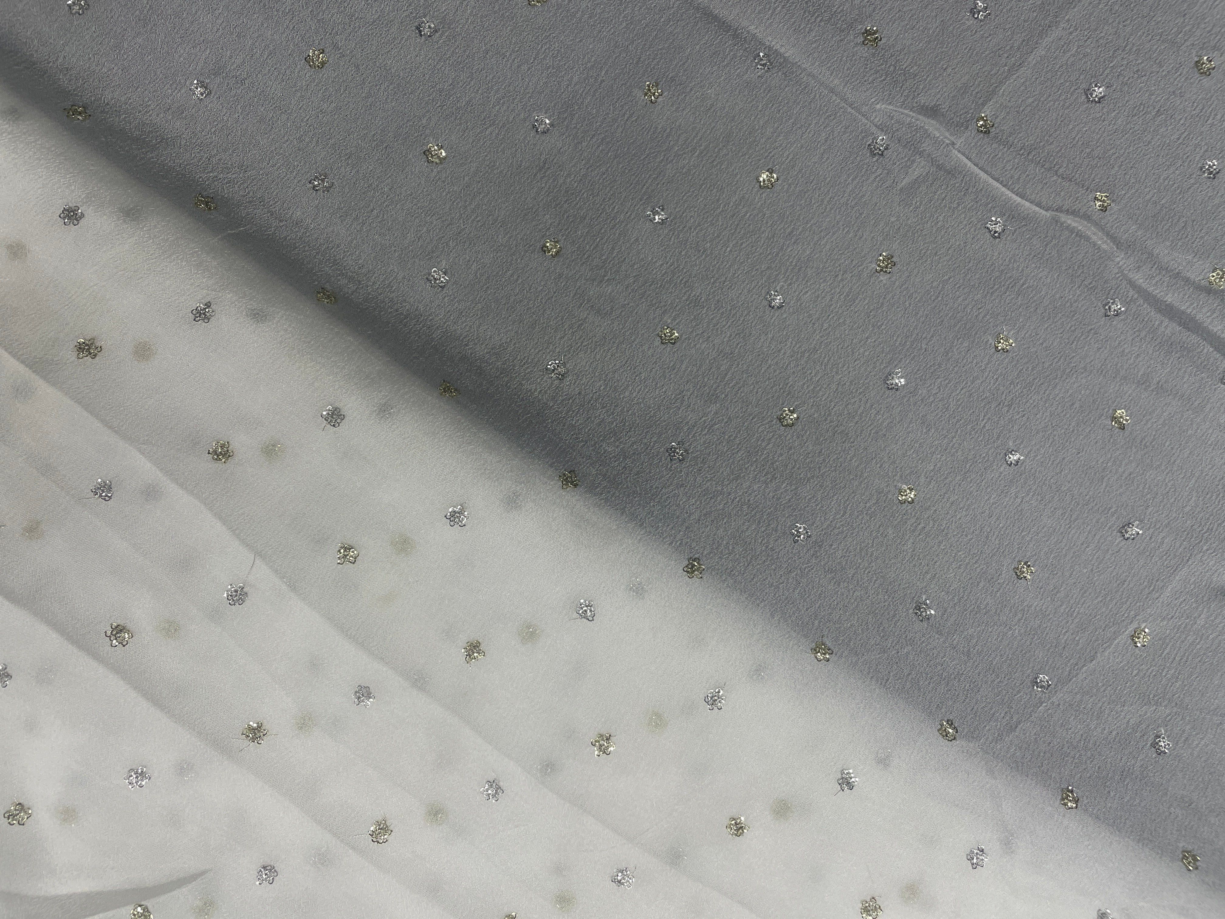 White Shine Dots Dyeable Chinon Embroidered Net Fabric - Kapda Shop