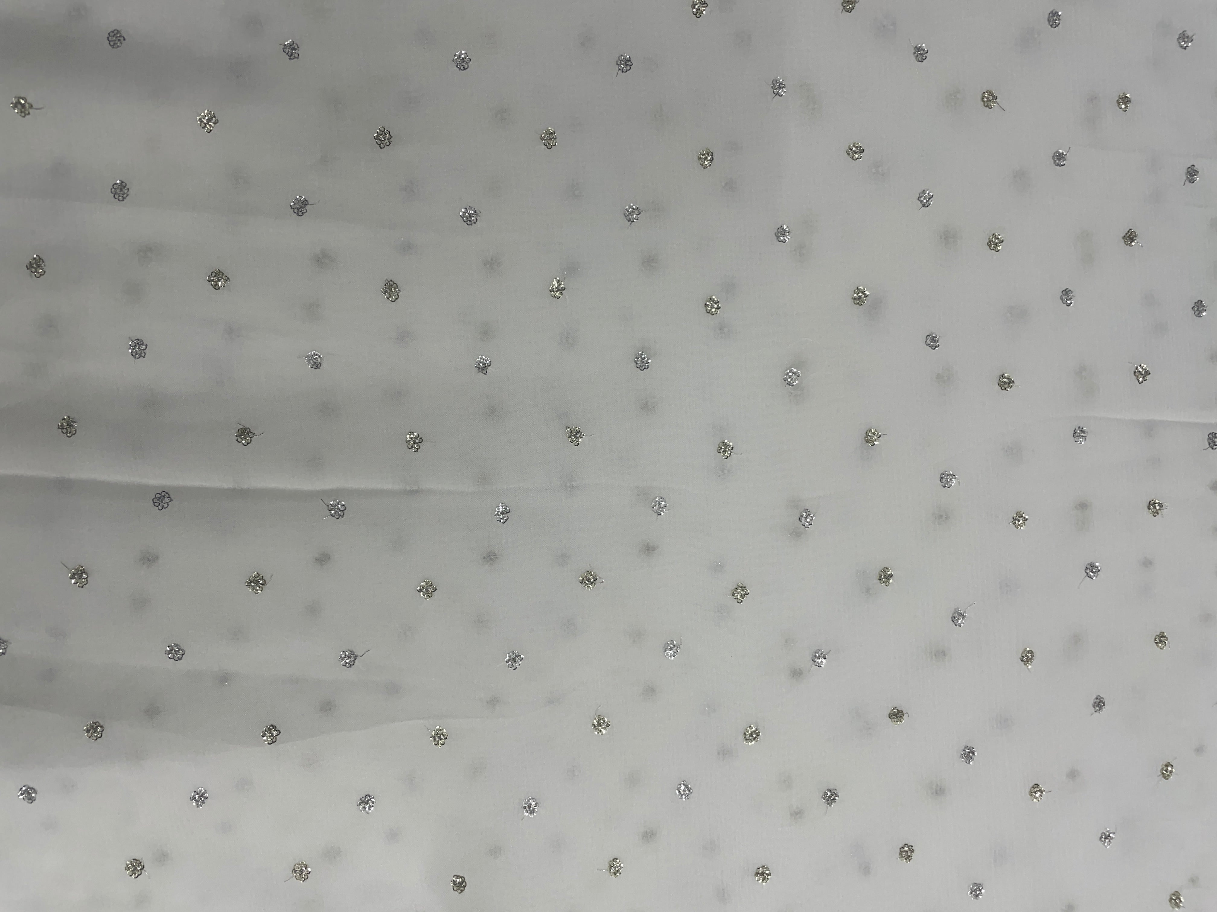 White Shine Dots Dyeable Chinon Embroidered Net Fabric - Kapda Shop