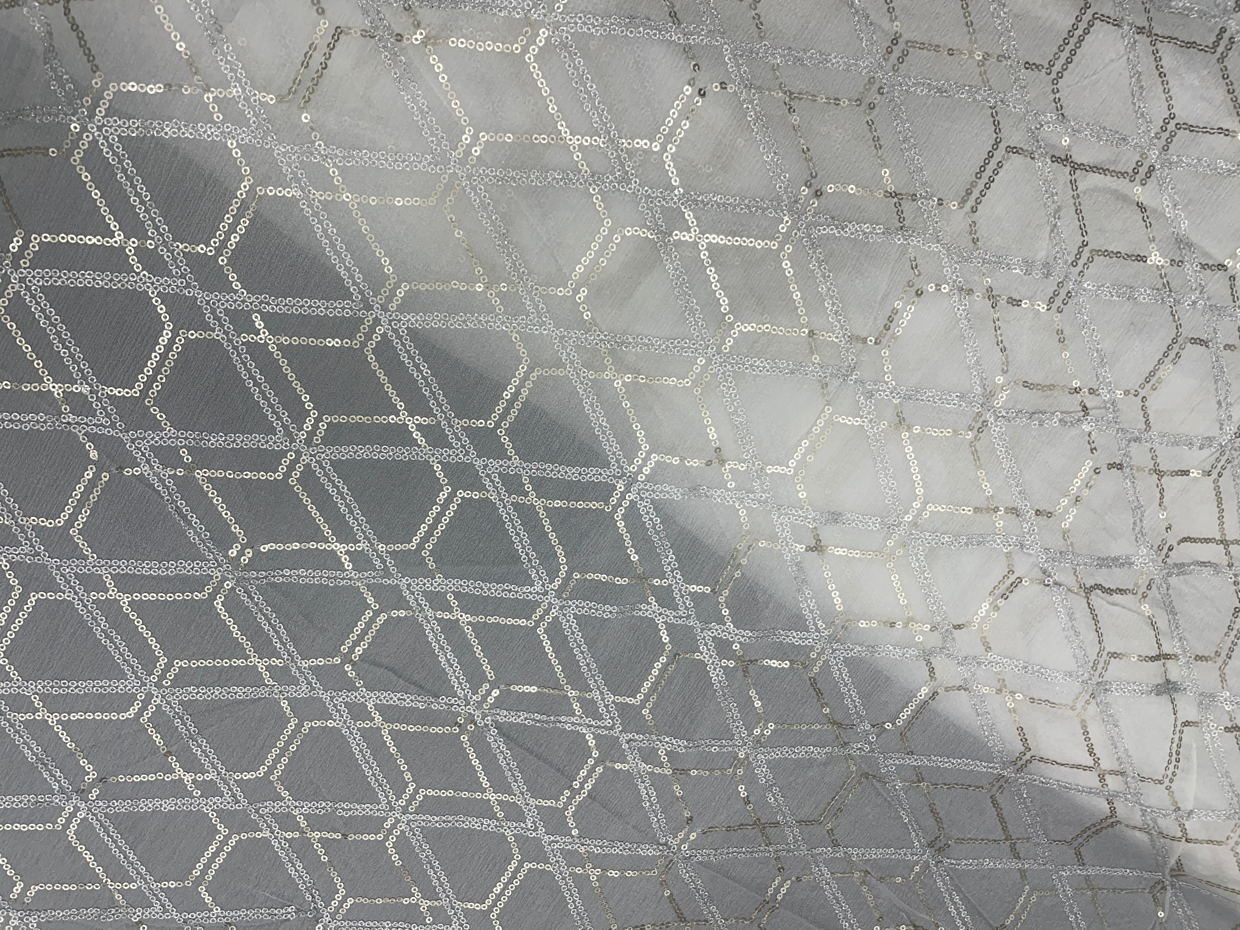 White Abstract Dyeable Chinon Embroidered Net Fabric - Kapda Shop