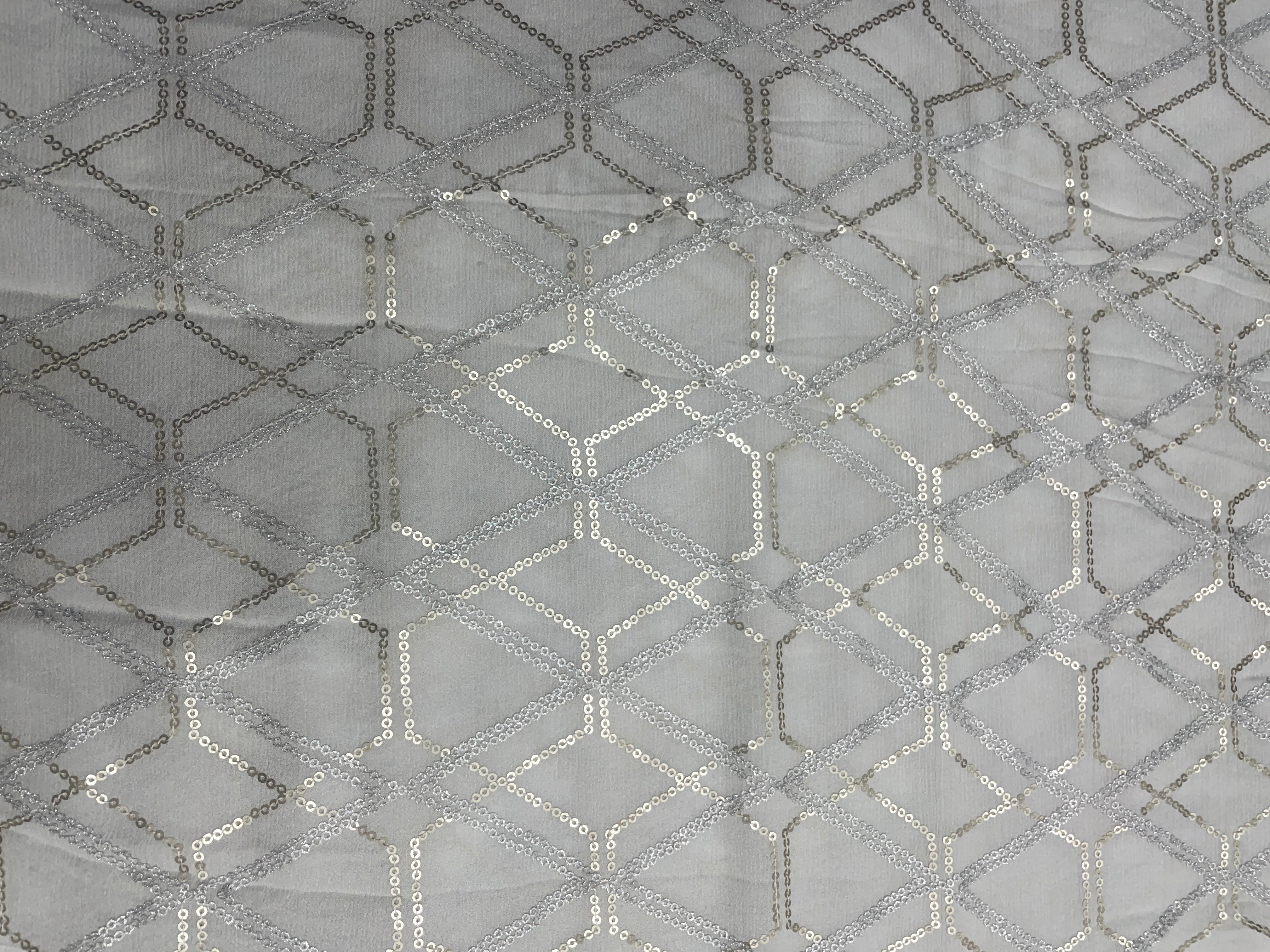 White Abstract Dyeable Chinon Embroidered Net Fabric - Kapda Shop