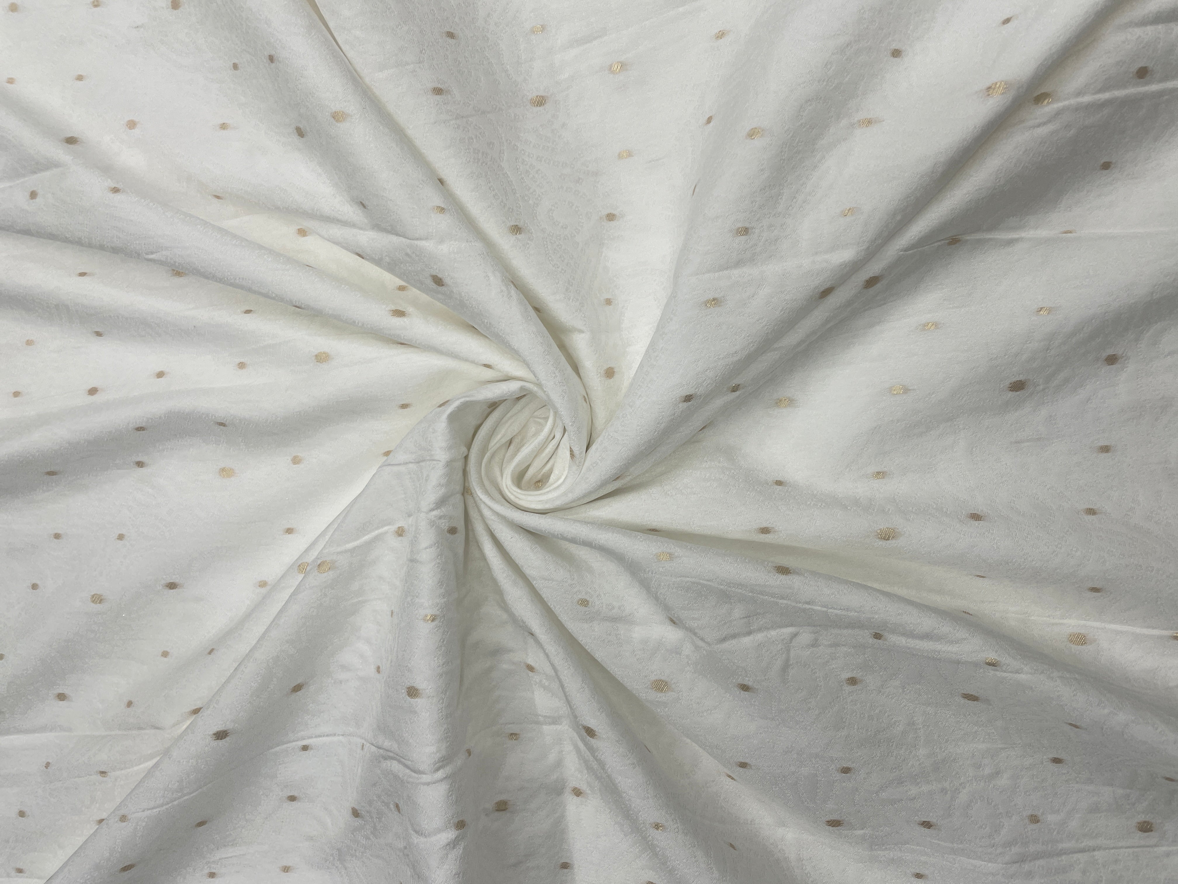 White Dots Dyeable Dola Silk Self Zari Fabric - Kapda Shop