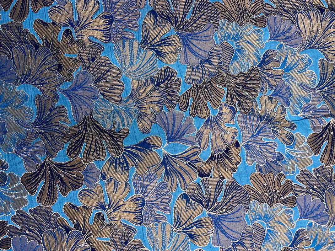 Blue Floral Embroiderd Dola Jacquard Fabric - Kapda Shop