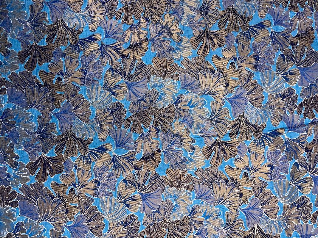 Blue Floral Embroiderd Dola Jacquard Fabric - Kapda Shop