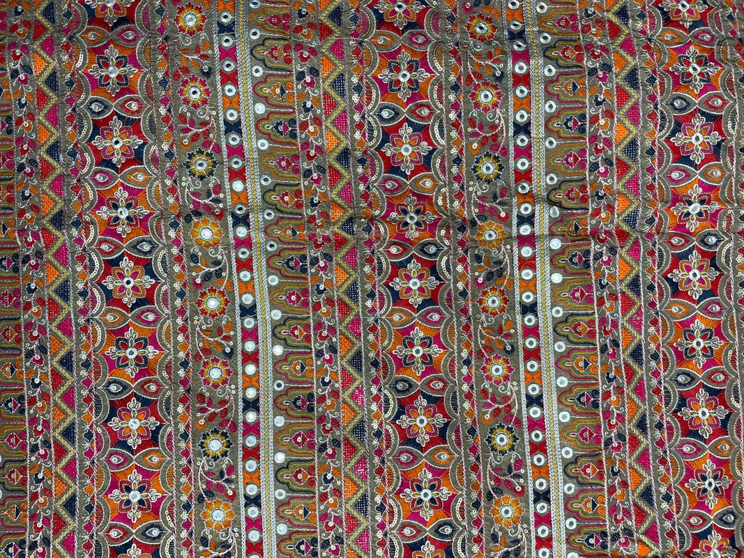 Multicolor Traditional Tissue Embroidered Fabric - Kapda Shop